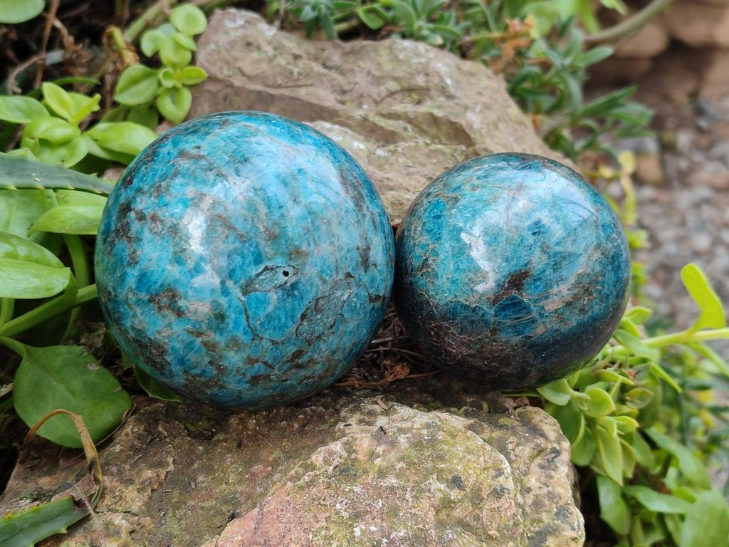Polished Blue Apatite Spheres x 4 From Betroka, Madagascar - Toprock Gemstones and Minerals 