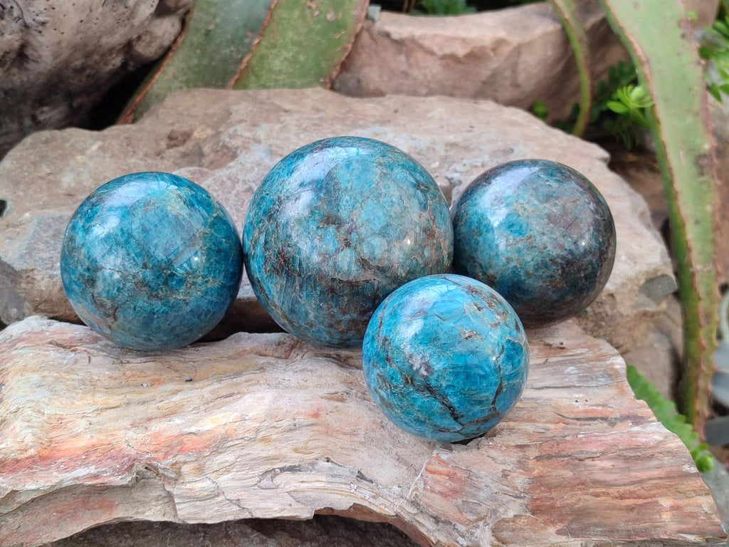 Polished Blue Apatite Spheres x 4 From Betroka, Madagascar - Toprock Gemstones and Minerals 