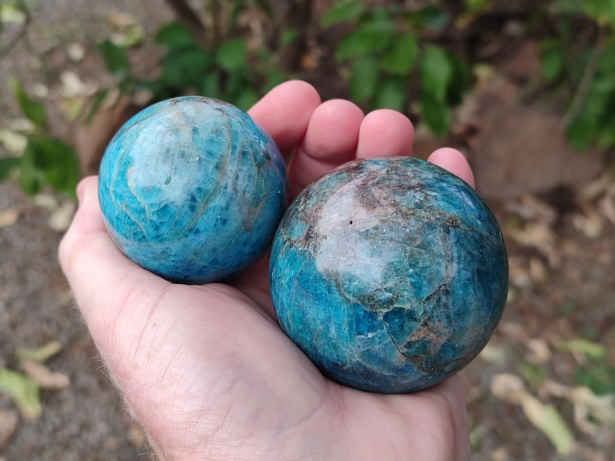 Polished Blue Apatite Spheres x 4 From Betroka, Madagascar - Toprock Gemstones and Minerals 