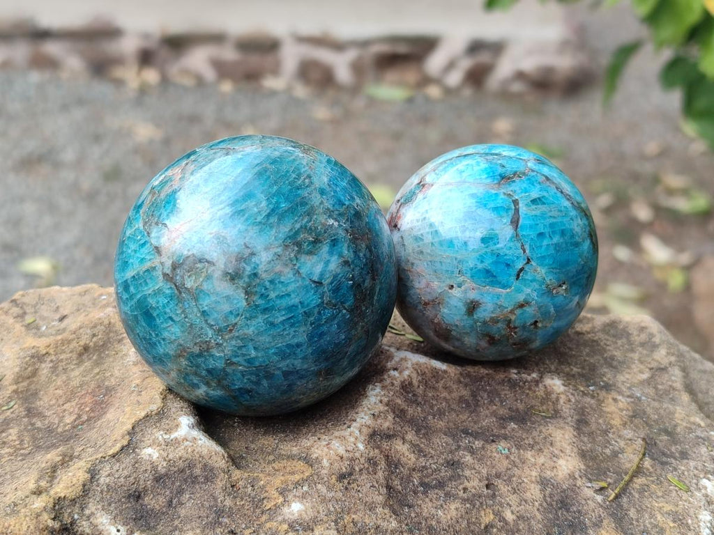 Polished Blue Apatite Spheres x 4 From Betroka, Madagascar - Toprock Gemstones and Minerals 