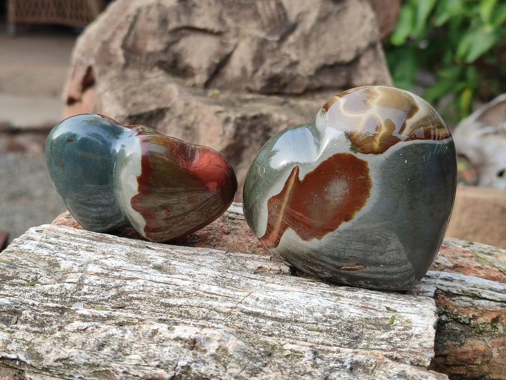 Polished Polychrome Jasper Twin Hearts and Single Hearts x 6 From NW Coast, Madagascar - Toprock Gemstones and Minerals 