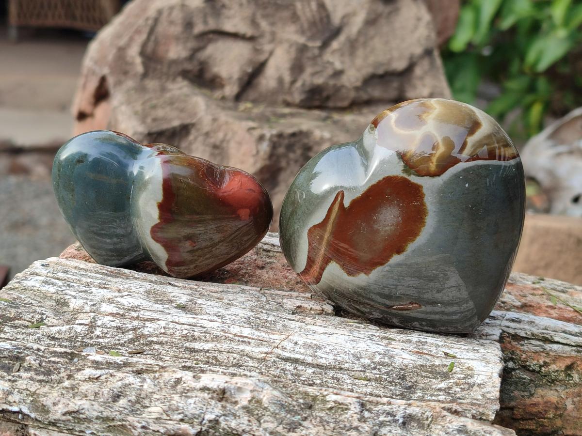 Polished Polychrome Jasper Twin Hearts and Single Hearts x 6 From NW Coast, Madagascar - Toprock Gemstones and Minerals 