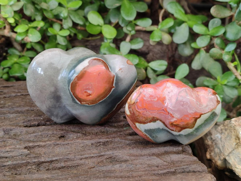 Polished Polychrome Jasper Twin Hearts and Single Hearts x 6 From NW Coast, Madagascar - Toprock Gemstones and Minerals 