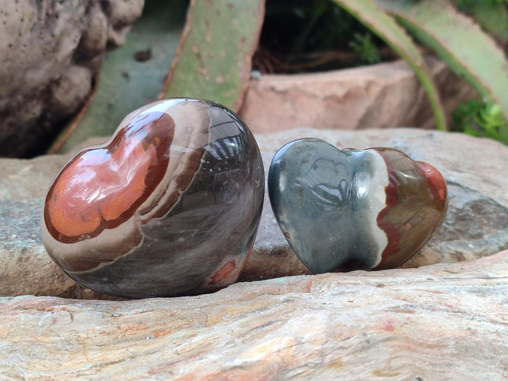 Polished Polychrome Jasper Twin Hearts and Single Hearts x 6 From NW Coast, Madagascar - Toprock Gemstones and Minerals 