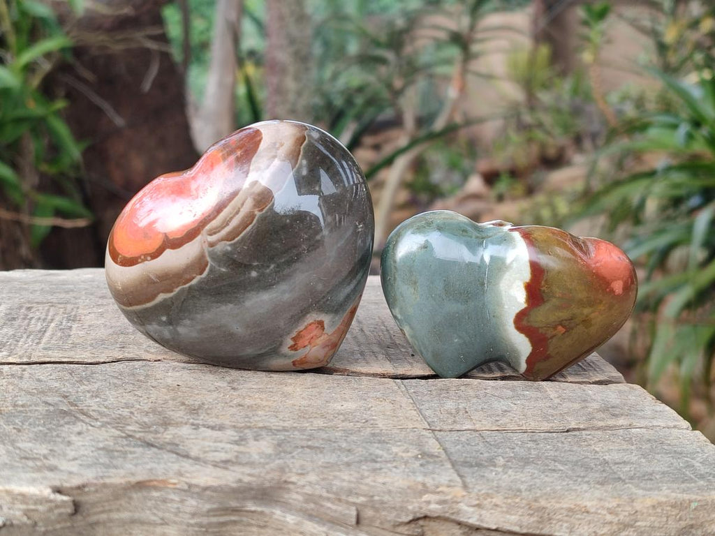 Polished Polychrome Jasper Twin Hearts and Single Hearts x 6 From NW Coast, Madagascar - Toprock Gemstones and Minerals 