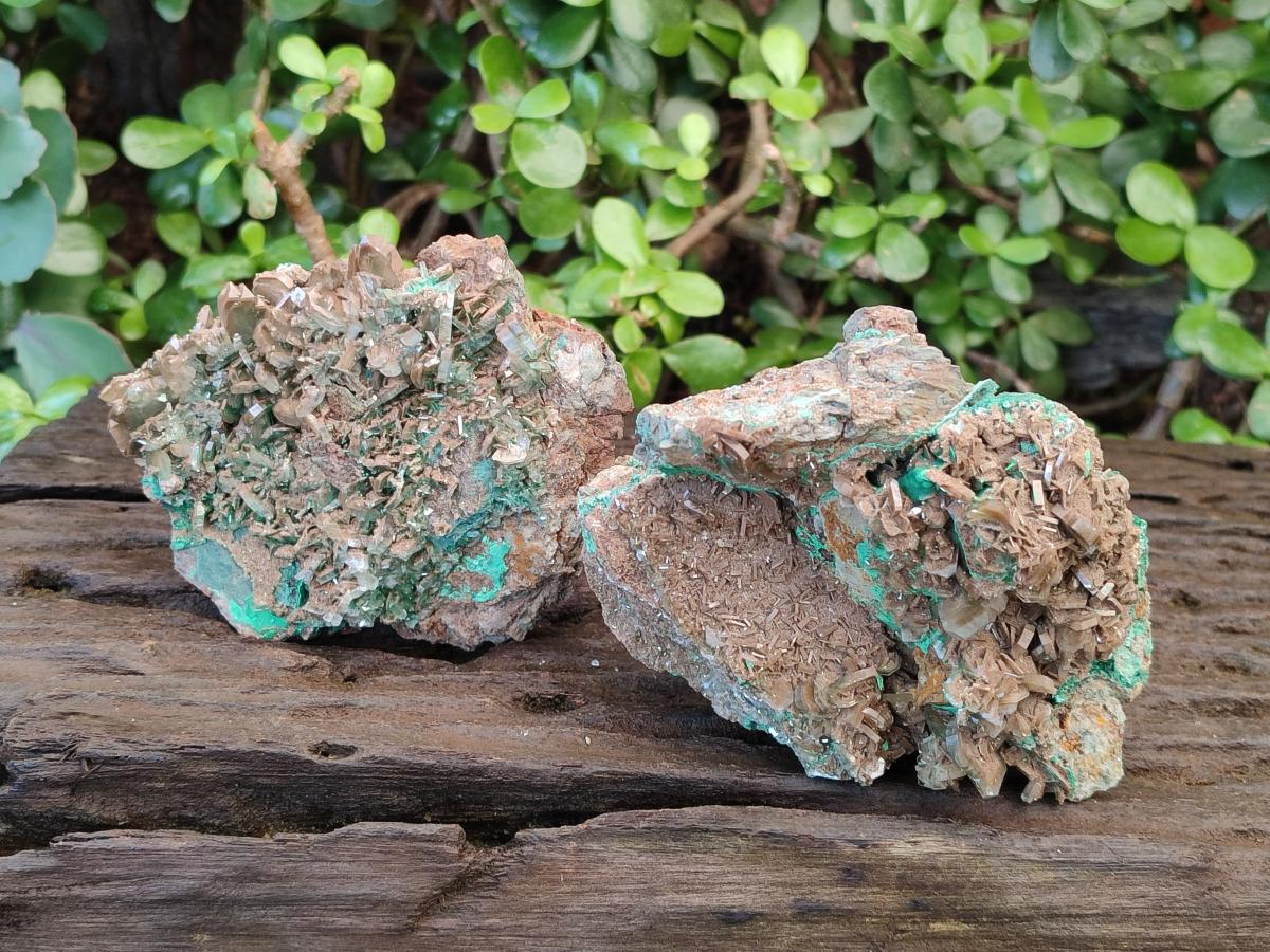 Natural Large Rare Bladed Barite with Malachite Specimens x 2 From Shangulowé Mine, Congo - Toprock Gemstones and Minerals 