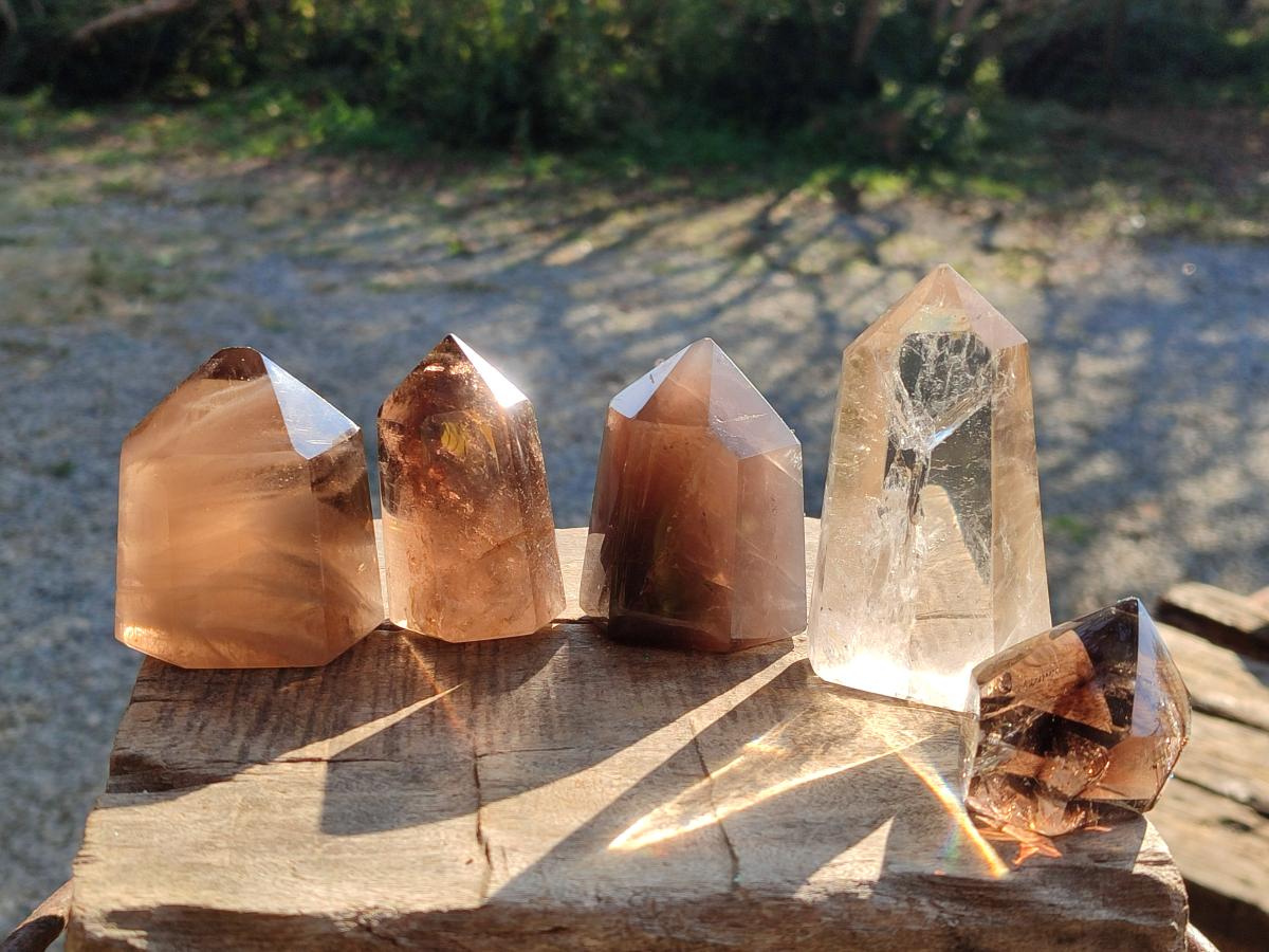 Polished Smokey Quartz Crystals x 5 From Madagascar - Toprock Gemstones and Minerals 