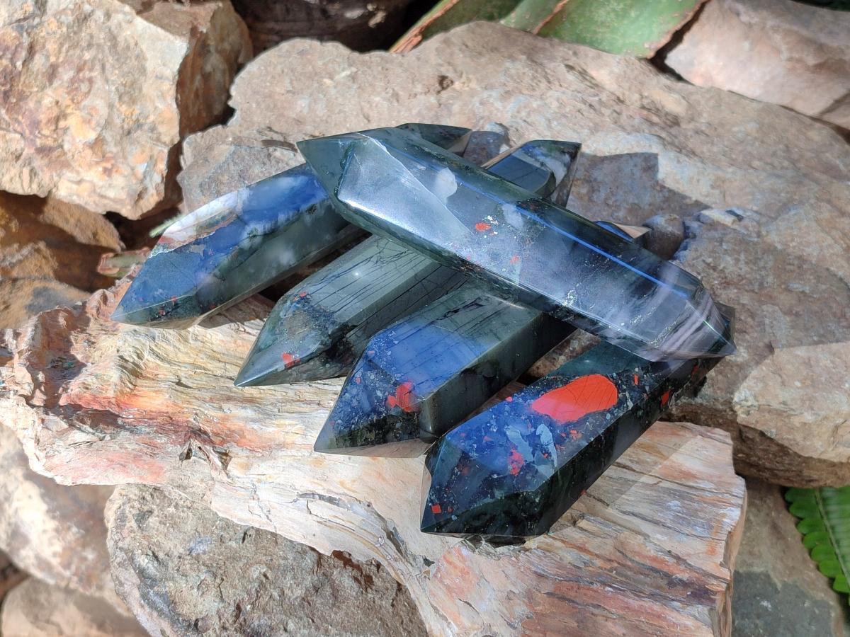 Polished Bloodstone Double Terminated Crystals x 5 From Swaziland - Toprock Gemstones and Minerals 