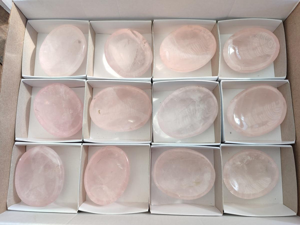 Polished Rose Quartz Worry Stones x 12 From Madagascar - Toprock Gemstones and Minerals 