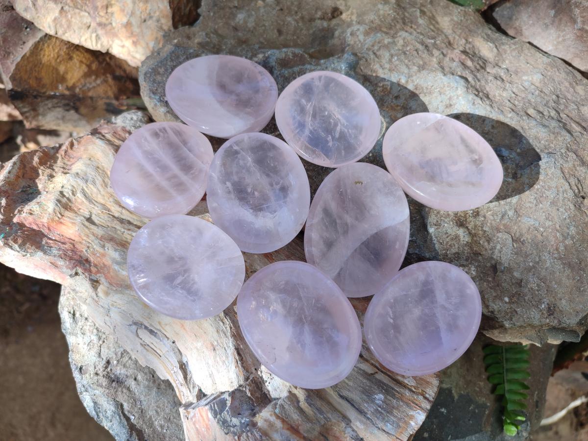 Polished Rose Quartz Worry Stones x 12 From Madagascar - Toprock Gemstones and Minerals 