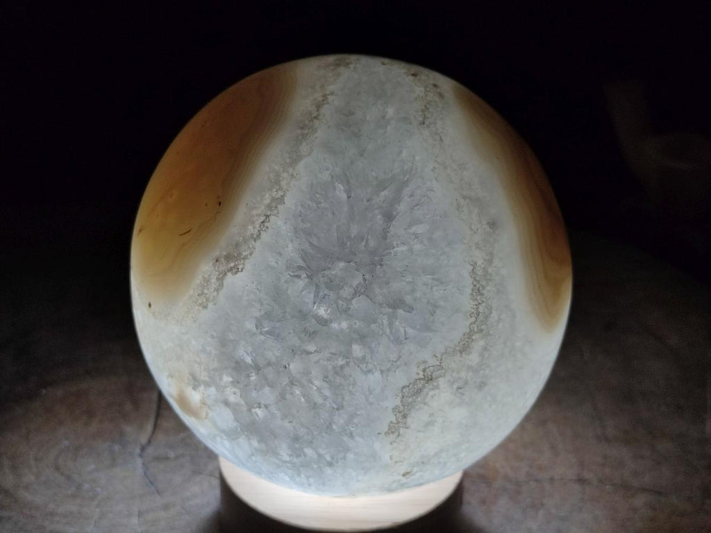 Polished XL Banded Agate Sphere with Quartz x 1 From Madagascar - Toprock Gemstones and Minerals 