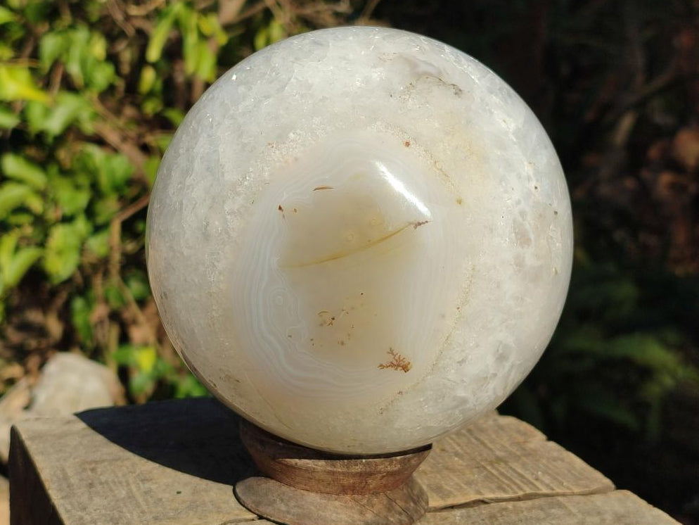Polished XL Banded Agate Sphere with Quartz x 1 From Madagascar - Toprock Gemstones and Minerals 