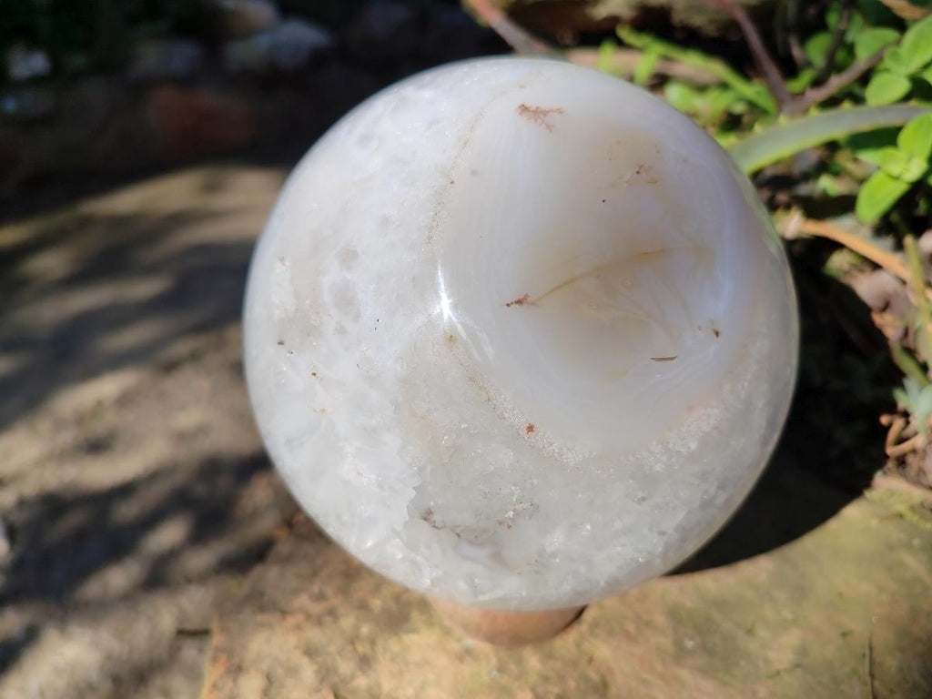 Polished XL Banded Agate Sphere with Quartz x 1 From Madagascar - Toprock Gemstones and Minerals 