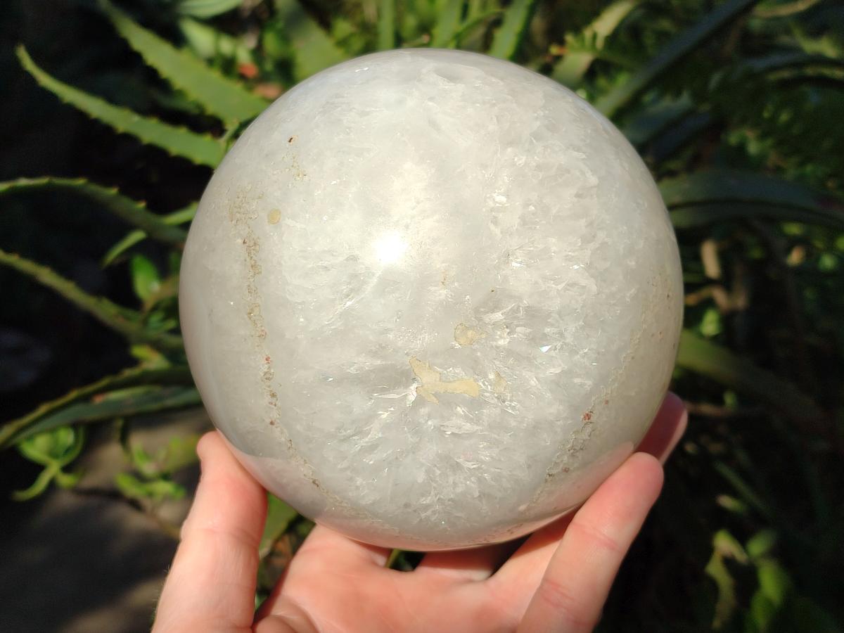 Polished XL Banded Agate Sphere with Quartz x 1 From Madagascar - Toprock Gemstones and Minerals 
