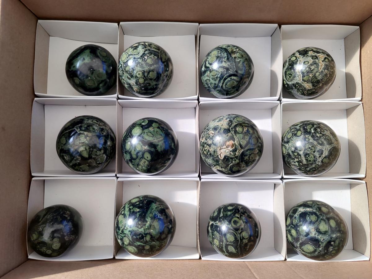Polished Small Stromatolite "Kambaba Jasper" Spheres x 12 From Katsepy, Madagascar - Toprock Gemstones and Minerals 