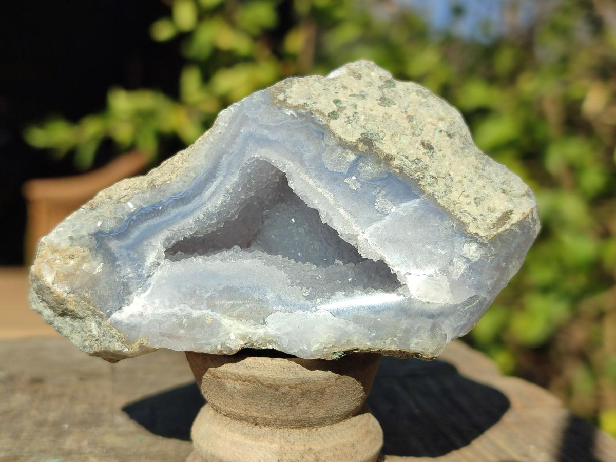 Polished on One Side Blue Lace Agate Geodes x 6 From Nsanje, Malawi - Toprock Gemstones and Minerals 