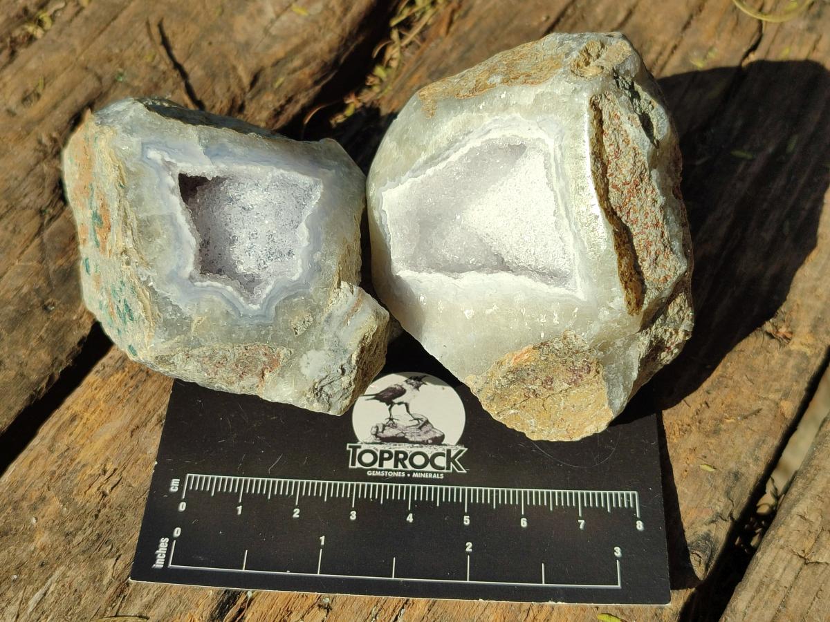 Polished on One Side Blue Lace Agate Geodes x 6 From Nsanje, Malawi - Toprock Gemstones and Minerals 