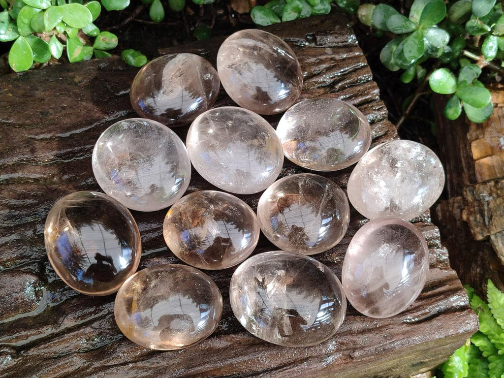 Polished Large Smokey Window Quartz Galets x 12 From Madagascar - Toprock Gemstones and Minerals 