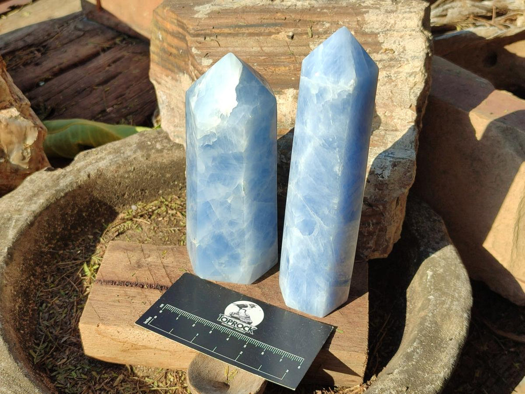 Polished Blue Calcite Display Crystals x 6 From Madagascar - Toprock Gemstones and Minerals 