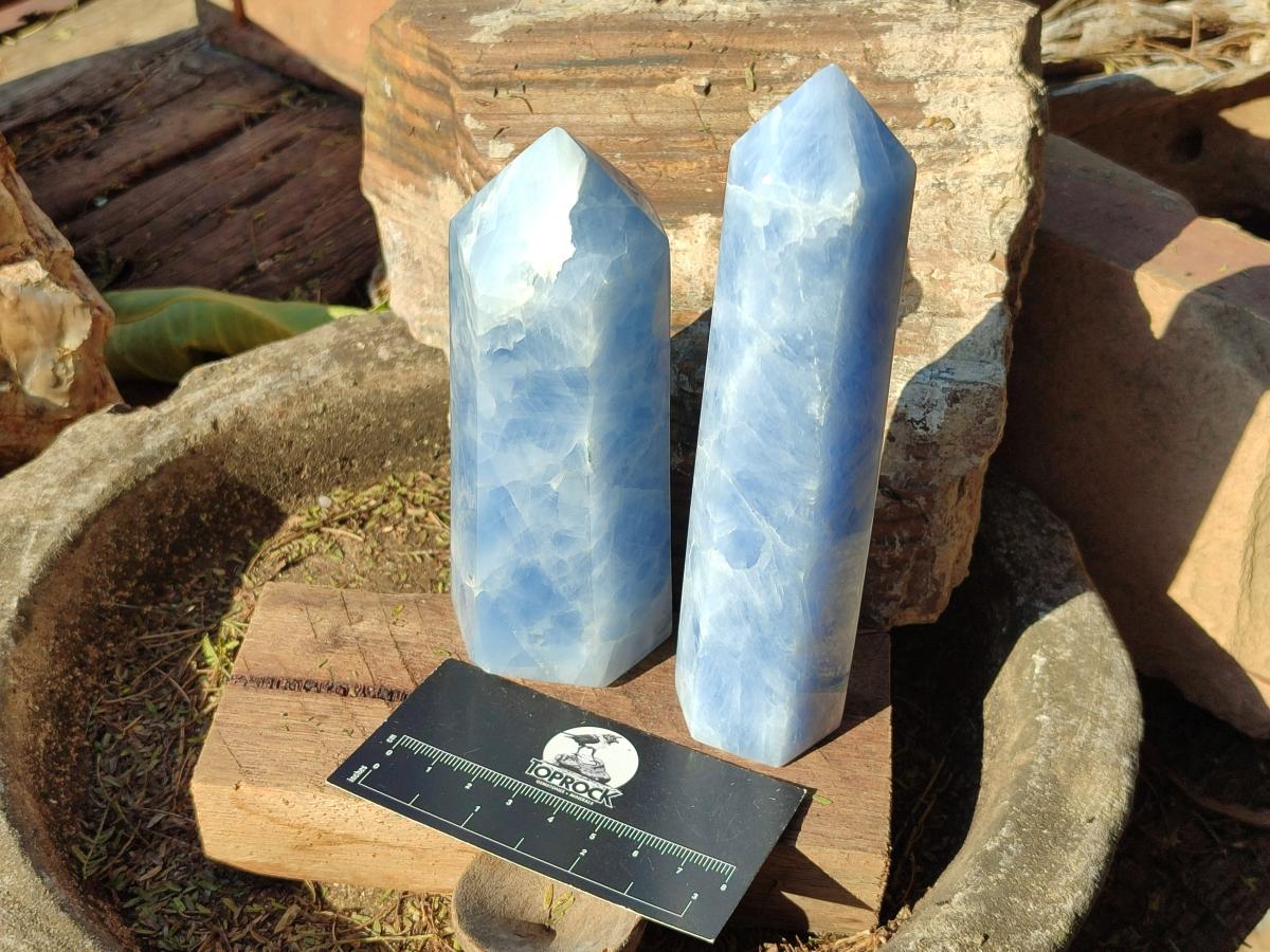 Polished Blue Calcite Display Crystals x 6 From Madagascar - Toprock Gemstones and Minerals 