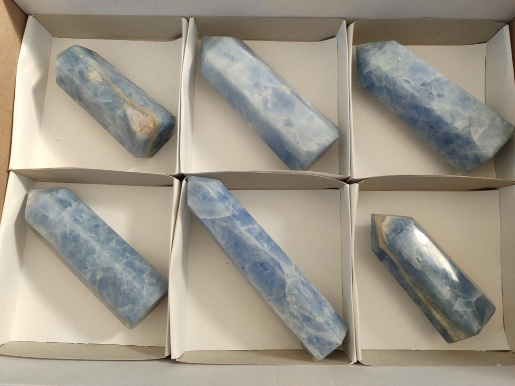 Polished Blue Calcite Display Crystals x 6 From Madagascar - Toprock Gemstones and Minerals 