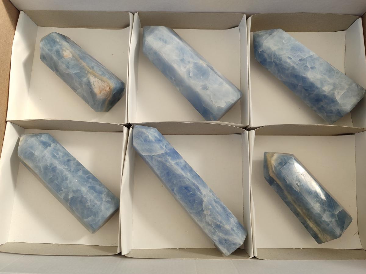 Polished Blue Calcite Display Crystals x 6 From Madagascar - Toprock Gemstones and Minerals 