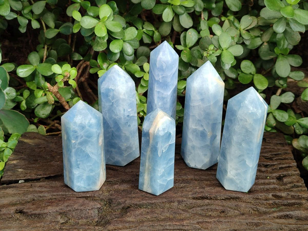 Polished Blue Calcite Display Crystals x 6 From Madagascar - Toprock Gemstones and Minerals 