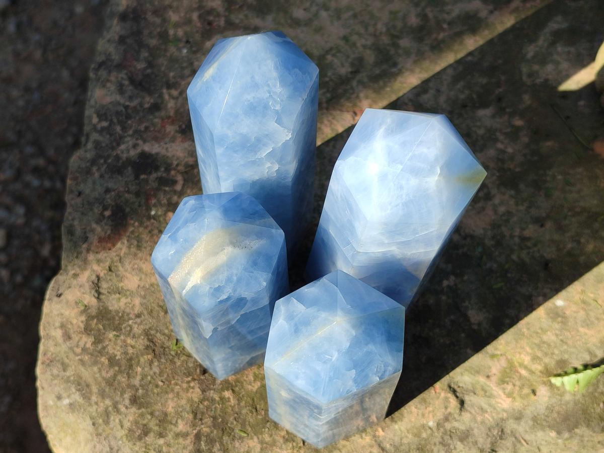Polished Blue Calcite Display Crystals x 6 From Madagascar - Toprock Gemstones and Minerals 