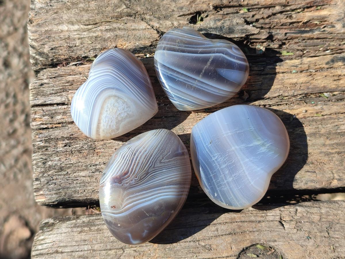 Polished Banded Agate Hearts x 24 From Madagascar - Toprock Gemstones and Minerals 