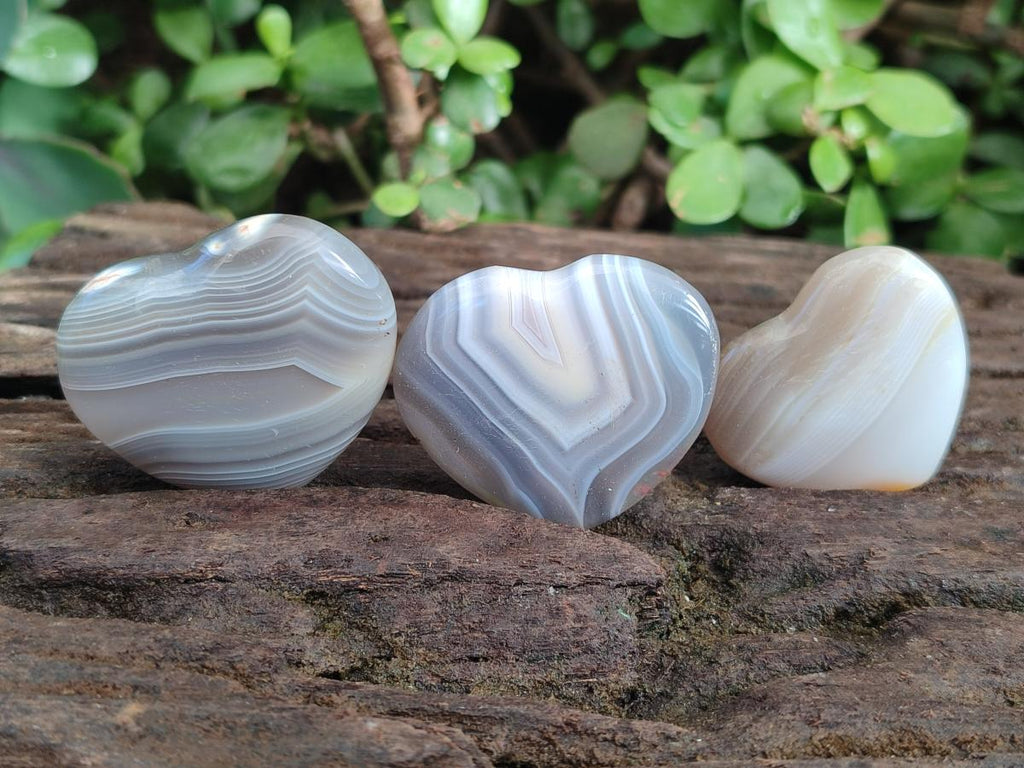 Polished Banded Agate Hearts x 24 From Madagascar - Toprock Gemstones and Minerals 