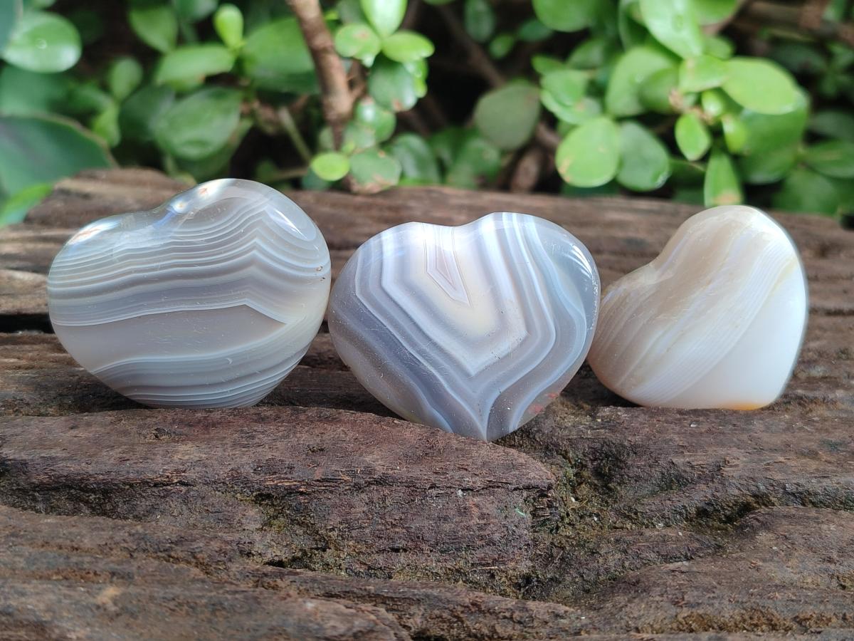 Polished Banded Agate Hearts x 24 From Madagascar - Toprock Gemstones and Minerals 