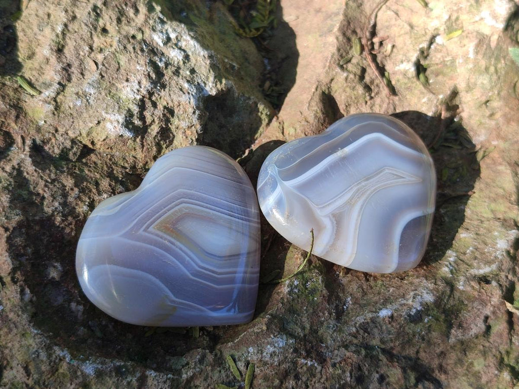 Polished Banded Agate Hearts x 24 From Madagascar - Toprock Gemstones and Minerals 