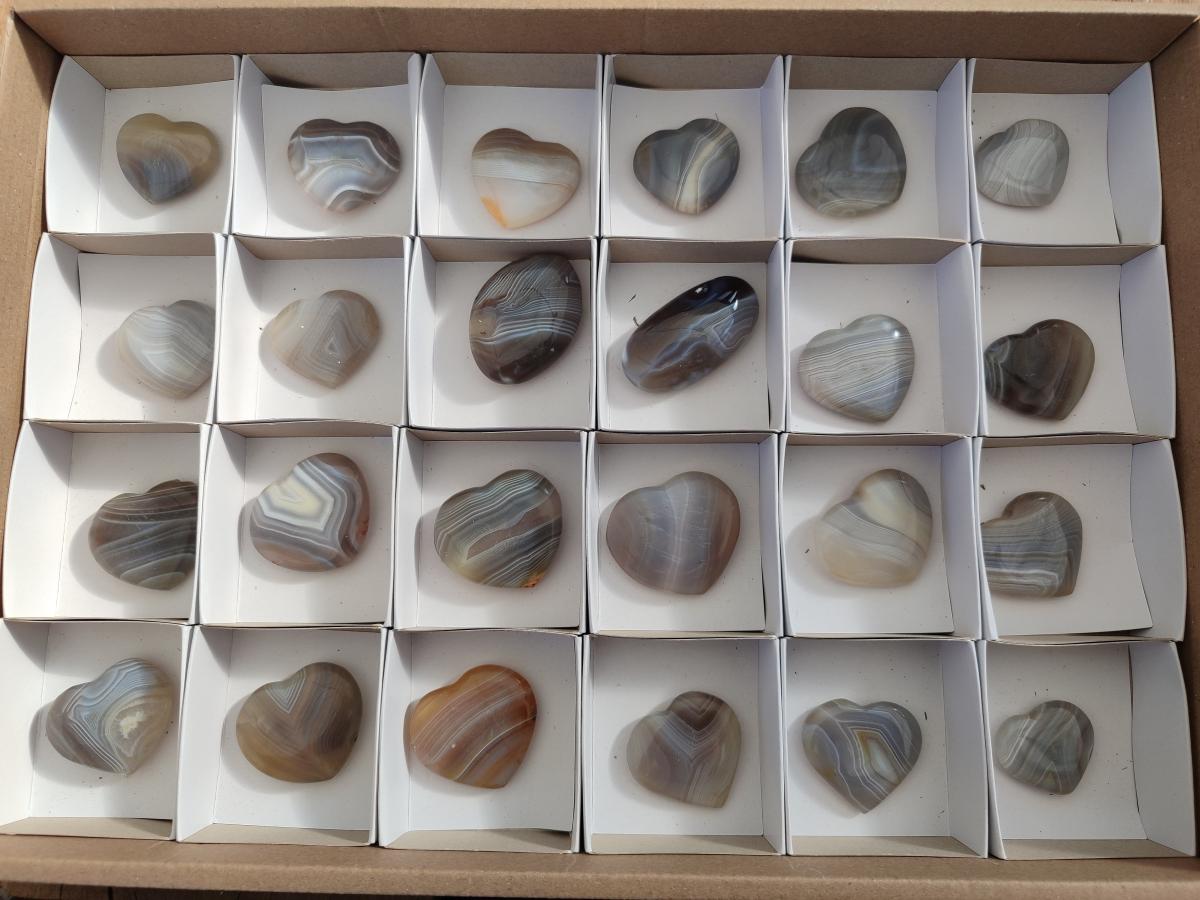 Polished Banded Agate Hearts x 24 From Madagascar - Toprock Gemstones and Minerals 