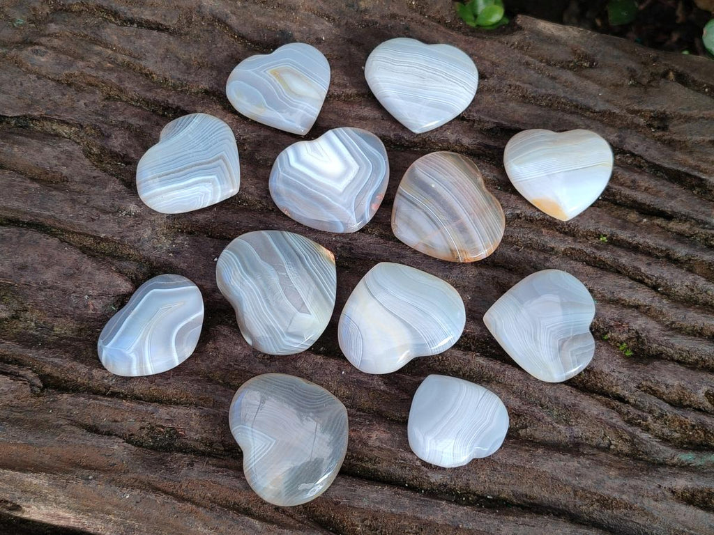 Polished Banded Agate Hearts x 24 From Madagascar - Toprock Gemstones and Minerals 