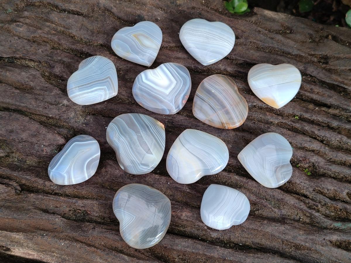 Polished Banded Agate Hearts x 24 From Madagascar - Toprock Gemstones and Minerals 