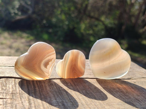 Polished Banded Agate Hearts x 24 From Madagascar - Toprock Gemstones and Minerals 