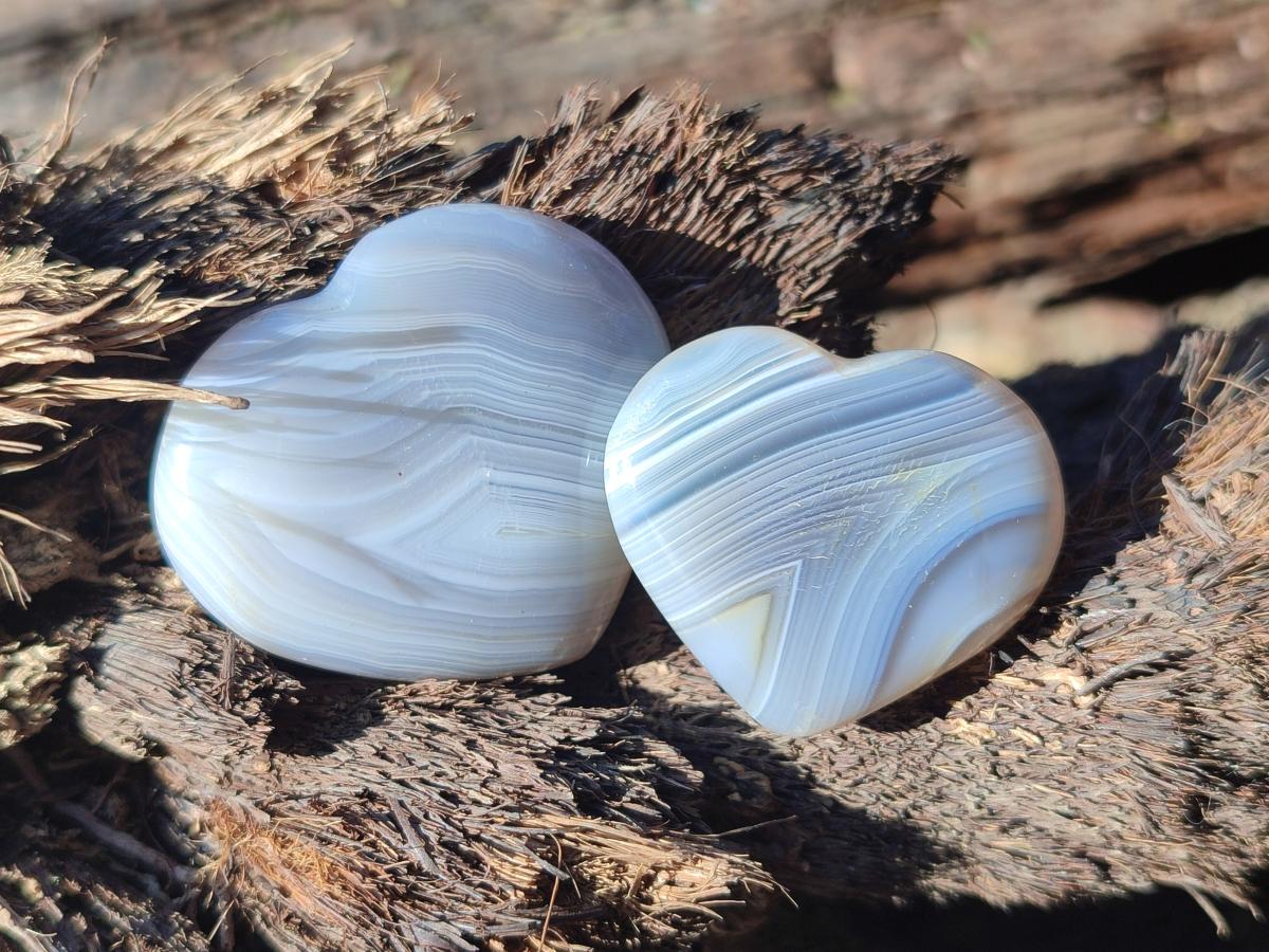 Polished Banded Agate Hearts x 24 From Madagascar - Toprock Gemstones and Minerals 