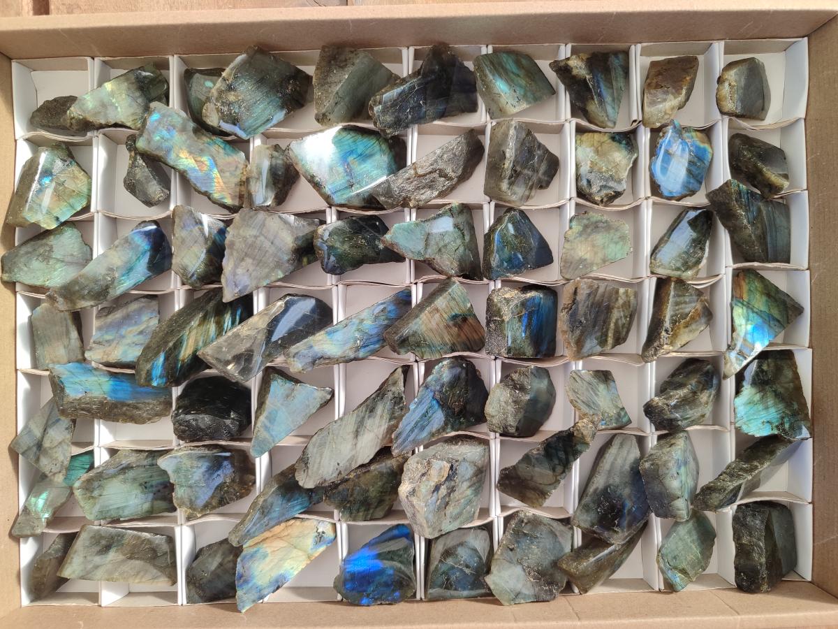 Polished One Side Labradorite Display Pieces Cut to Stand x 70 From Madagascar - Toprock Gemstones and Minerals 