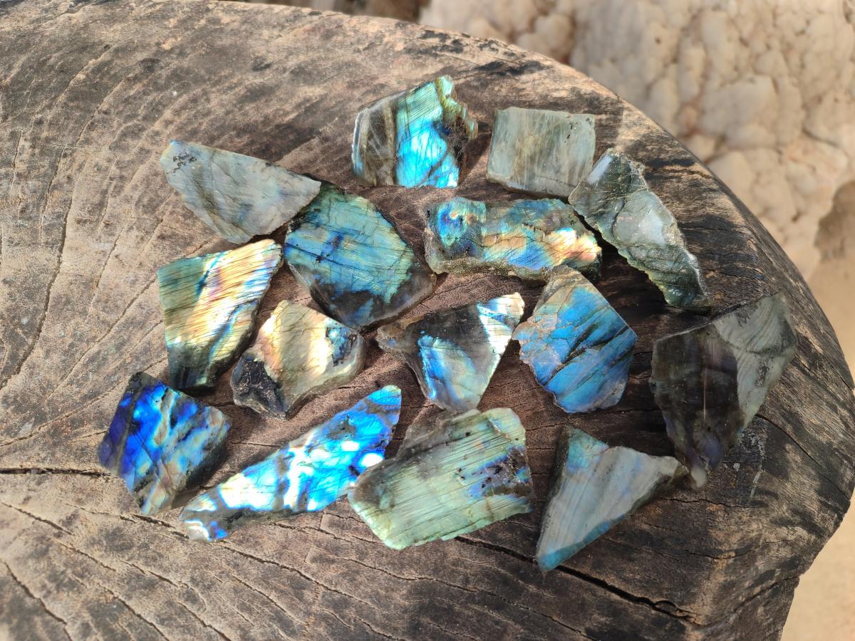 Polished One Side Labradorite Display Pieces Cut to Stand x 70 From Madagascar - Toprock Gemstones and Minerals 