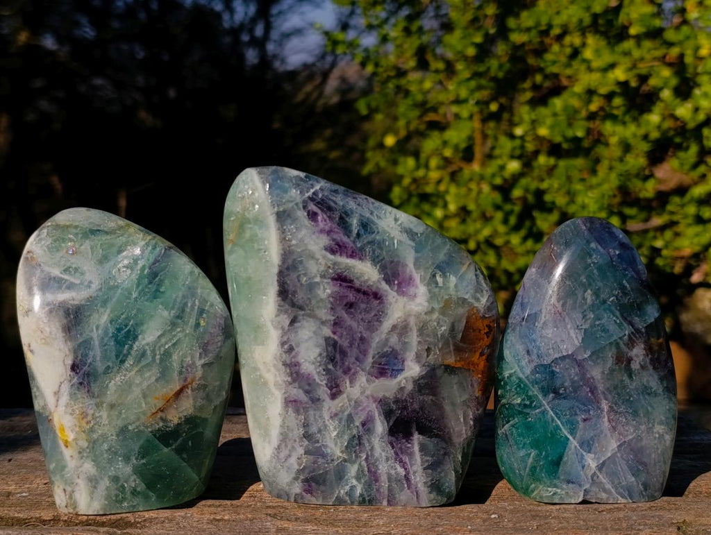 Polished Watermelon Fluorite Standing Display Pieces x 3 From Uis, Namibia - Toprock Gemstones and Minerals 