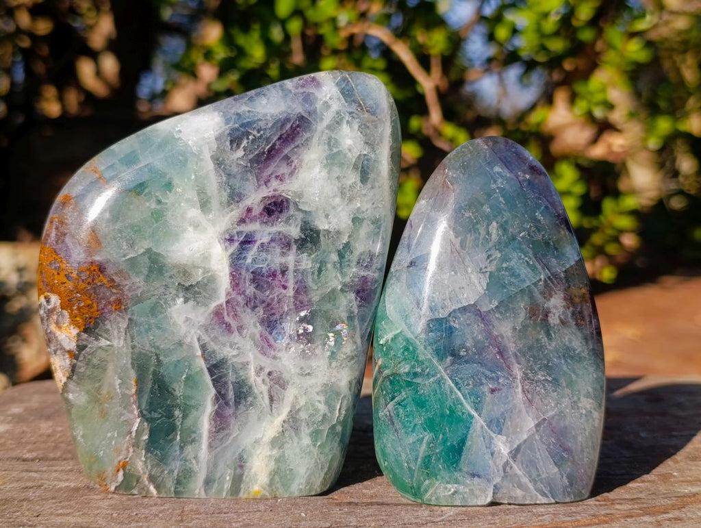 Polished Watermelon Fluorite Standing Display Pieces x 3 From Uis, Namibia - Toprock Gemstones and Minerals 