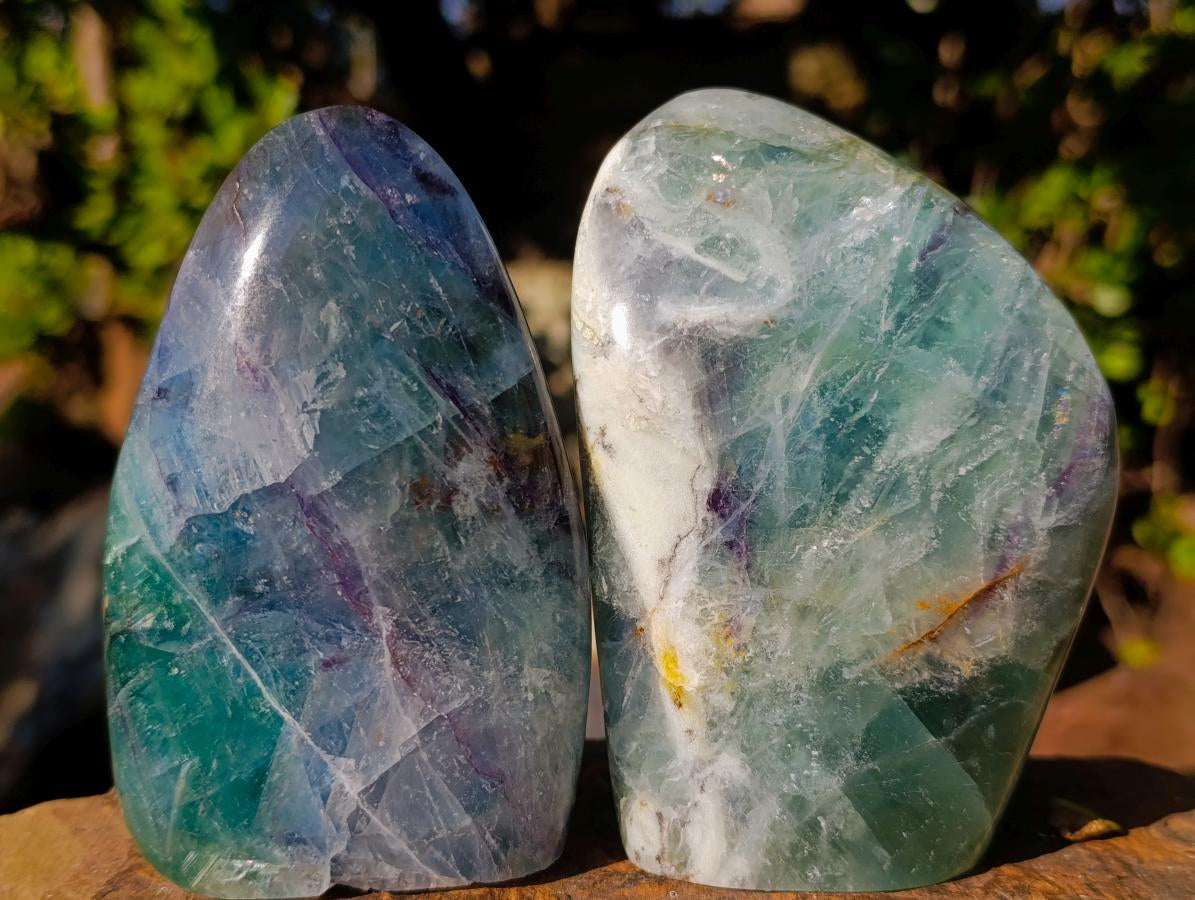 Polished Watermelon Fluorite Standing Display Pieces x 3 From Uis, Namibia - Toprock Gemstones and Minerals 