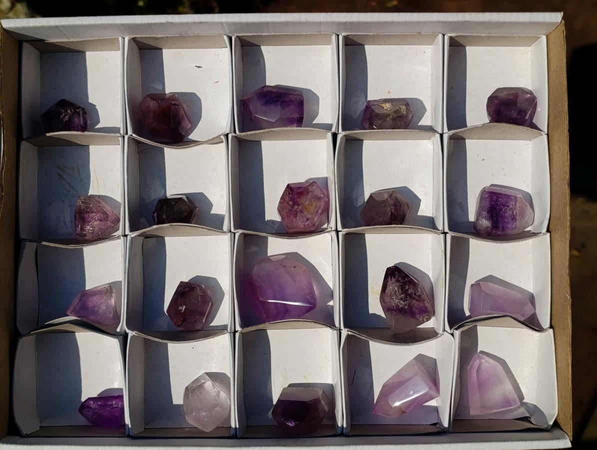 Polished Window Amethyst Crystals x 20 From Akansobe, Madagascar - Toprock Gemstones and Minerals 
