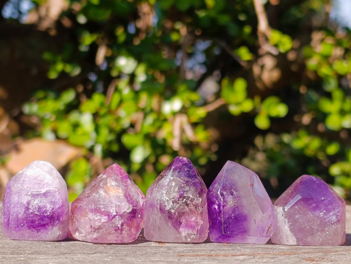 Polished Window Amethyst Crystals x 20 From Akansobe, Madagascar - Toprock Gemstones and Minerals 