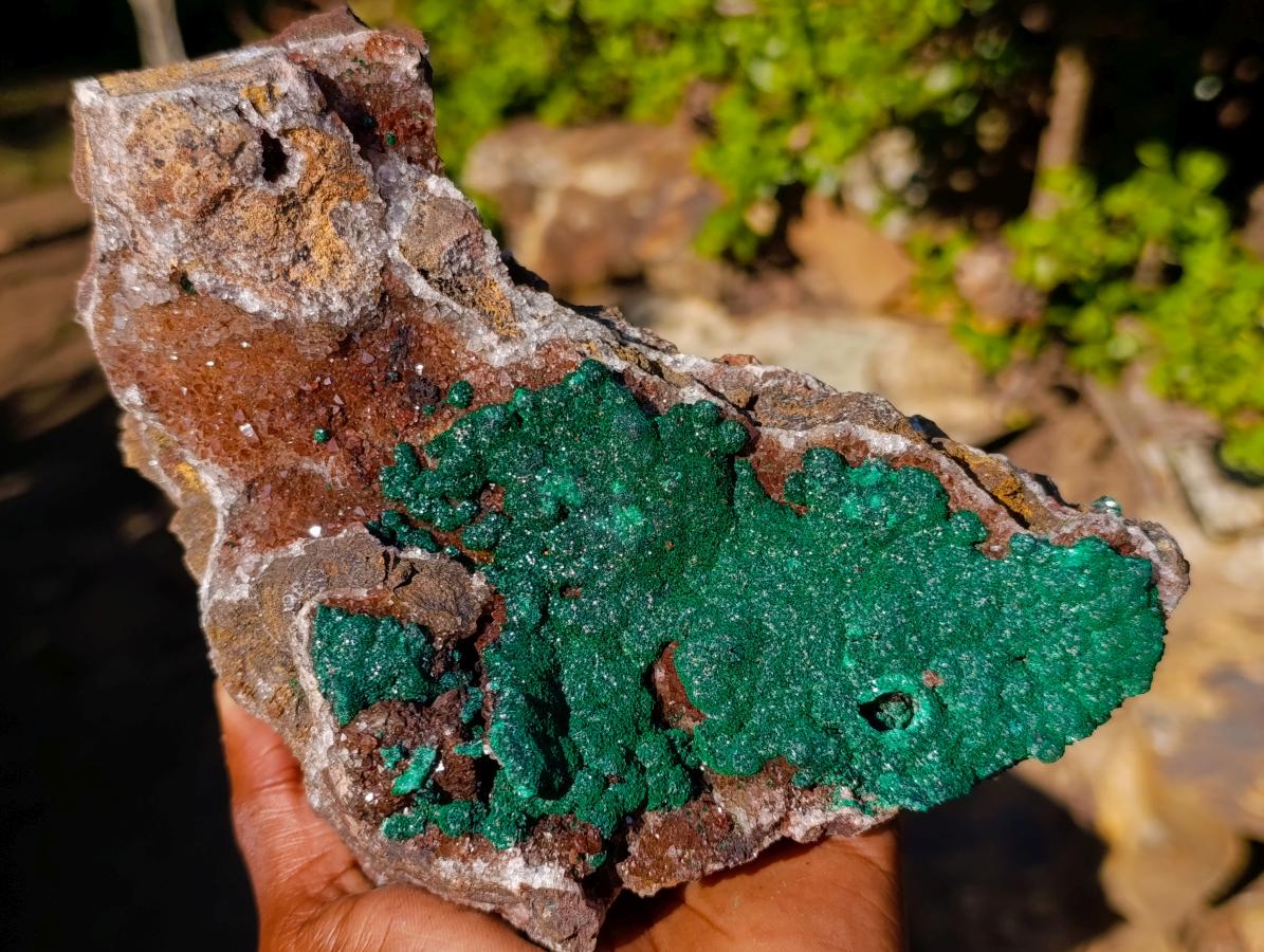 Natural Large Ball Malachite Specimen with Drusy Copper Quartz on Dolomite x 1 From Mindingi Mine, Kambove, Congo - Toprock Gemstones and Minerals 