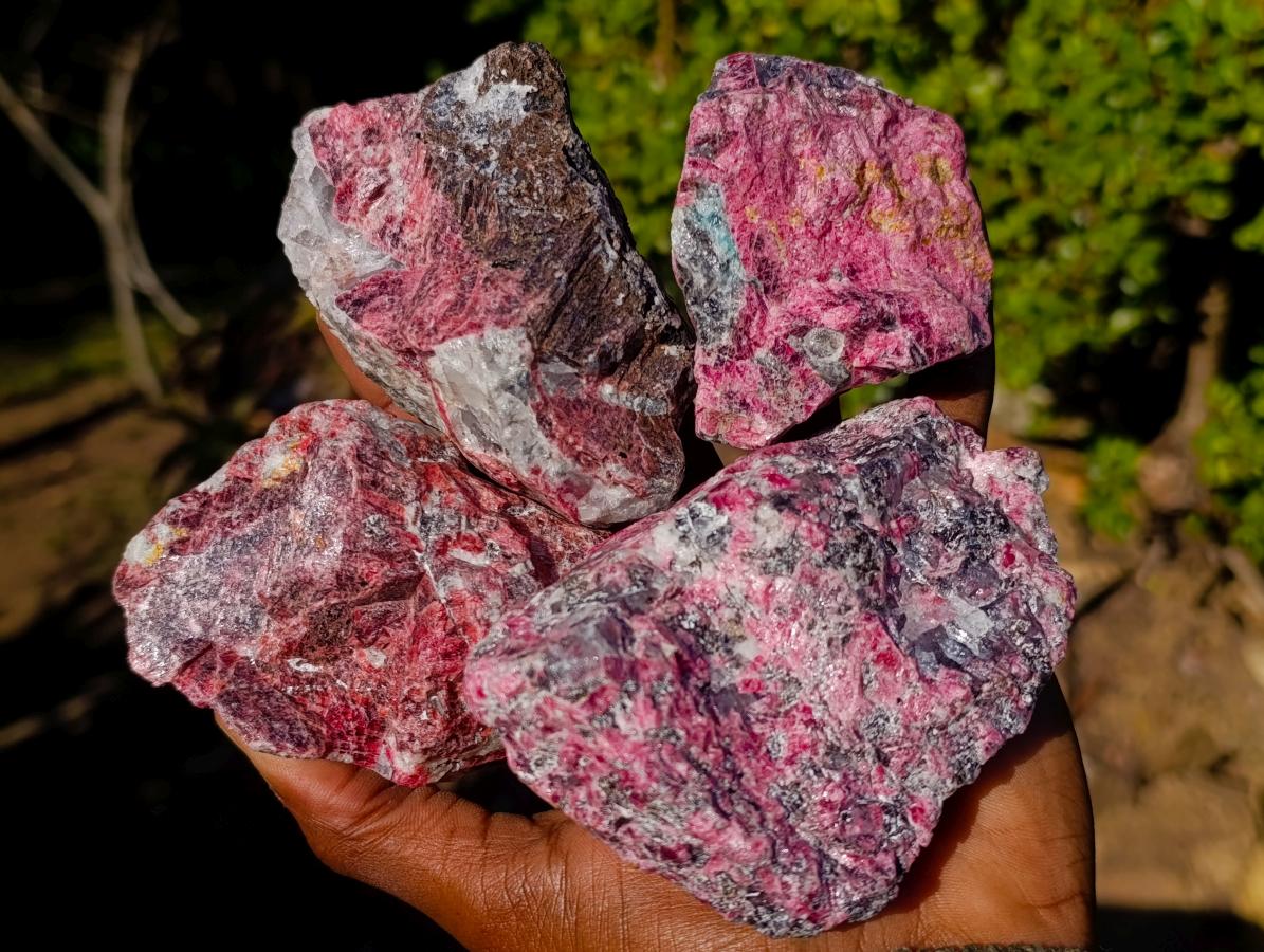 Natural Rhodonite Cobbed Specimens x 6 From Rhusinga, Zimbabwe - Toprock Gemstones and Minerals 