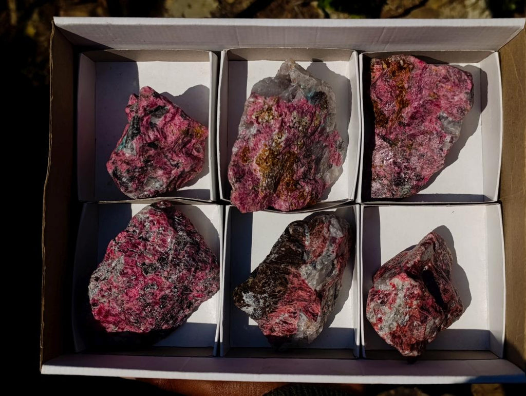 Natural Rhodonite Cobbed Specimens x 6 From Rhusinga, Zimbabwe - Toprock Gemstones and Minerals 