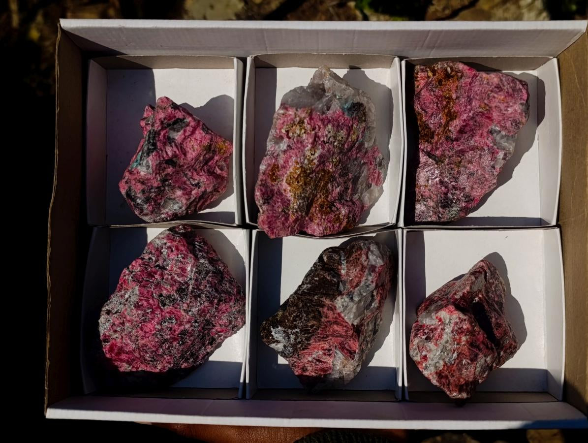 Natural Rhodonite Cobbed Specimens x 6 From Rhusinga, Zimbabwe - Toprock Gemstones and Minerals 