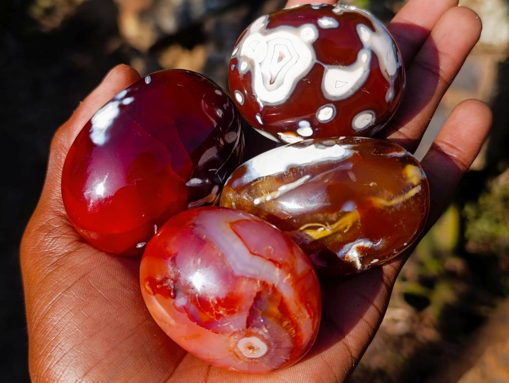 Polished Carnelian Agate Gemstone Galet Free Forms x 12 From Madagascar - Toprock Gemstones and Minerals 