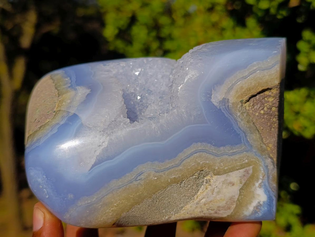 Polished Large Blue Lace Agate Standing Display Piece x 1 From Nsanje, Malawi - Toprock Gemstones and Minerals 